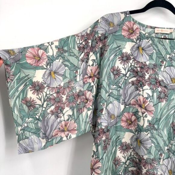 Tory Burch Robinson Floral Silk Kimono Maxi Dress Hibiscus Small muumuu - Picture 5 of 12